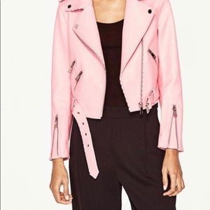 Zara faux leather pink biker jacket XL